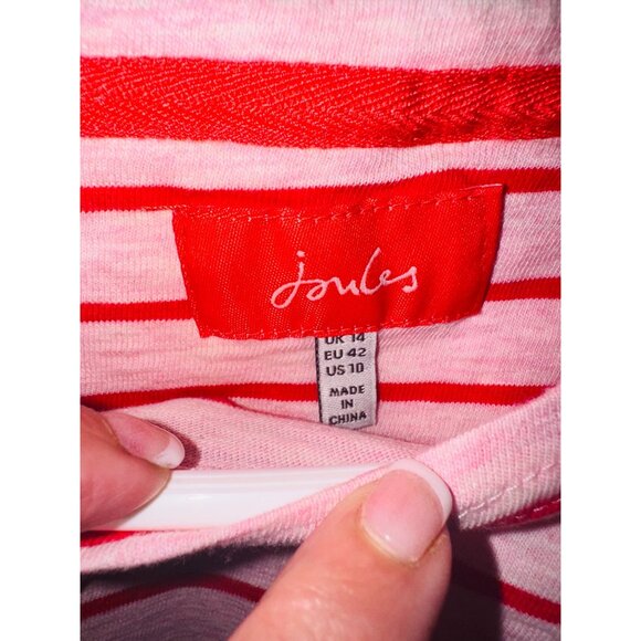 Joules Red White Striped Nautical V Neck Top 10 Classic Travel Casual Money Prep - Picture 4 of 10